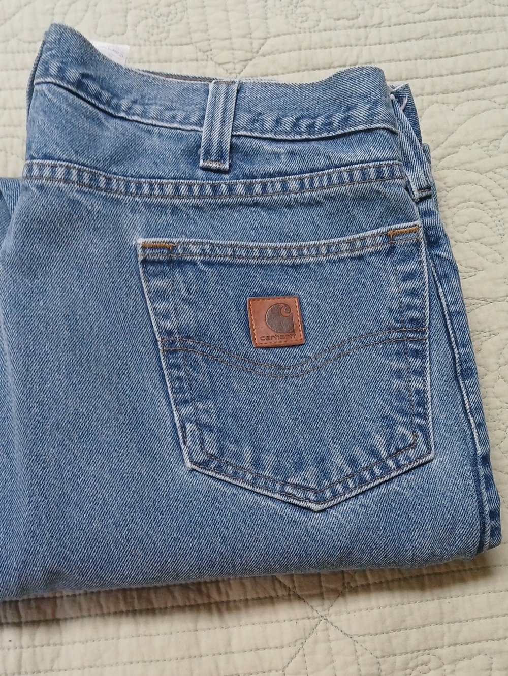 Carhartt Blue Original Denim Jeans with Leather Logo Patch